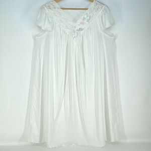 Vintage Shadowline Nightgown Women's Large Floral Lace 70's Made In USA Cottage